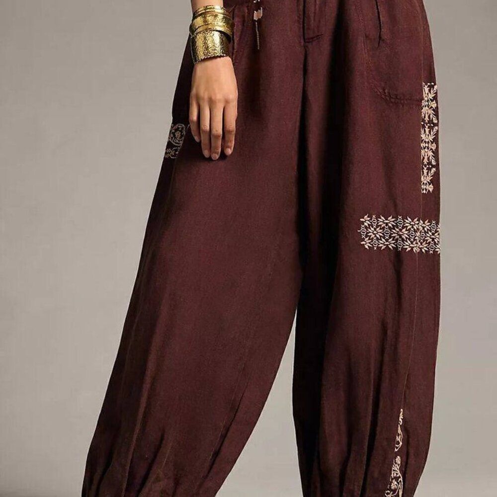 Anthropologie Embroidered Parachute Pants - Picture 2 of 9